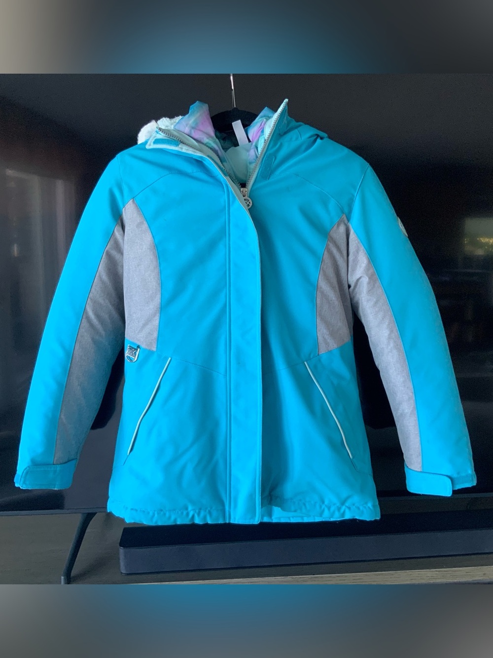 Kids' Insulated Teal Winter Jacket with Gray Panels Zero Xposur Size XL
